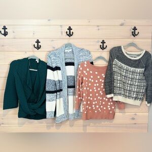 LOFT Mixed Knit 4 Sweater Bundle - Teal, Gray, Cream, Dusty Pink